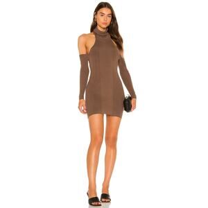 NWT Aya Muse Topaz Brown Ribbed Cold Shoulder Turtleneck Shirt Dress Size XS